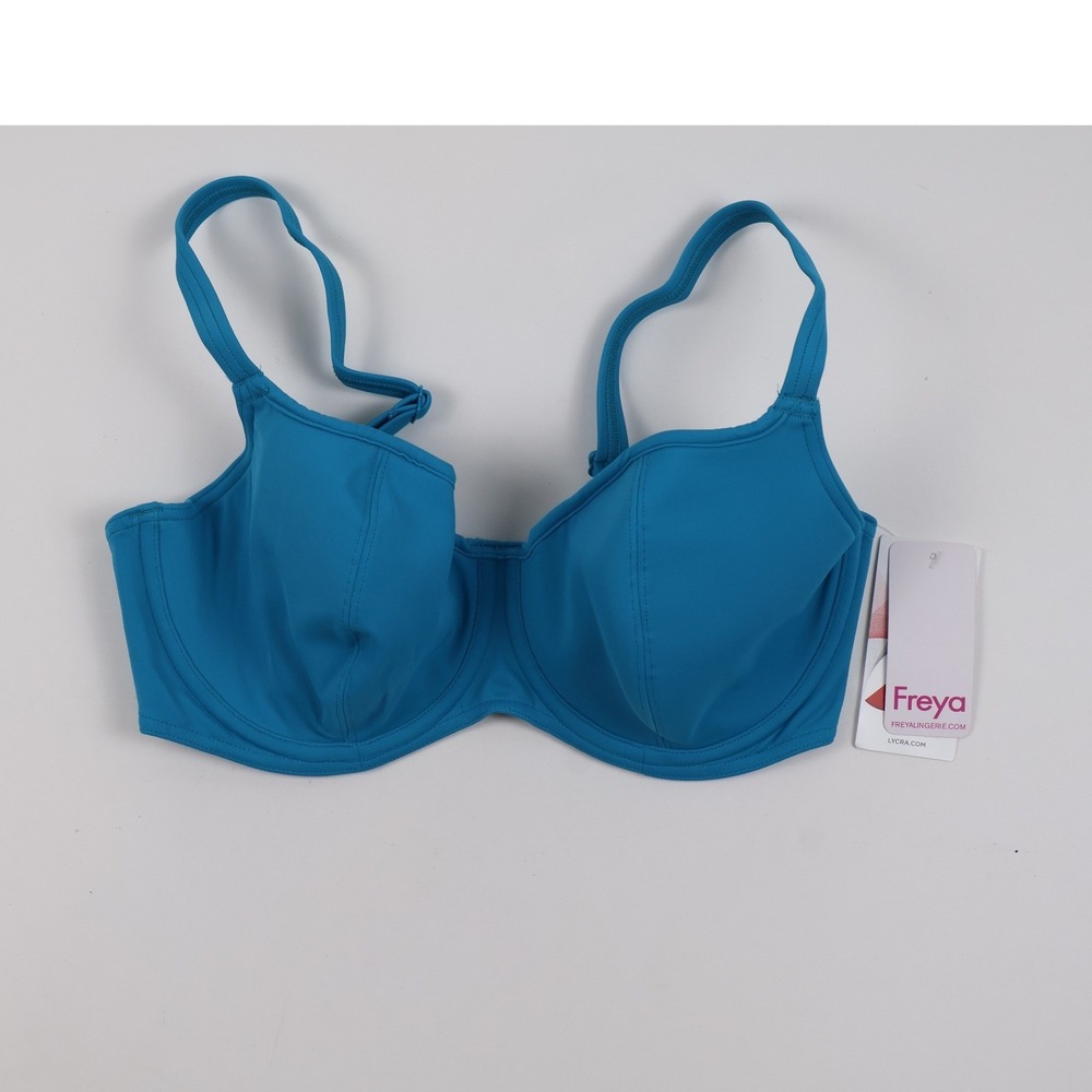 Freya Swim Top Jewel Cove Azure Blue Solid 34DDD NWT